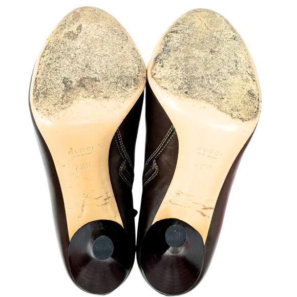 Gucci GG Logo Interlocking Monogram Brown Leather High Heels Ankle Boots US 7.5 - Picture 12 of 12